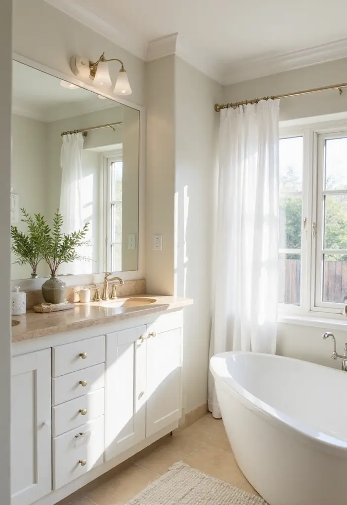 25 Beige Countertops Bathroom Ideas That Feel Warm and Elegant 12 25 Beige Countertops Bathroom Ideas That Feel Warm and Elegant - 11. Bright and Airy with White Accents