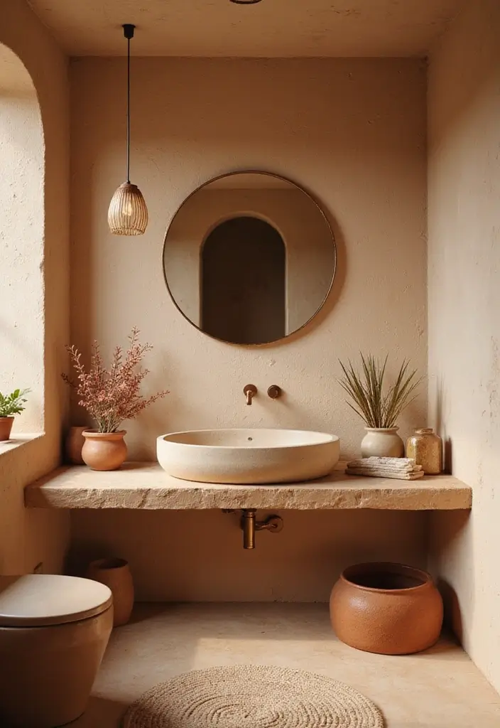 25 Beige Countertops Bathroom Ideas That Feel Warm and Elegant 13 25 Beige Countertops Bathroom Ideas That Feel Warm and Elegant - 12. Earthy Tones with Terracotta