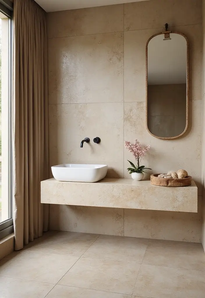 25 Beige Countertops Bathroom Ideas That Feel Warm and Elegant 17 25 Beige Countertops Bathroom Ideas That Feel Warm and Elegant - 16. Sustainable Choices with Recycled Materials