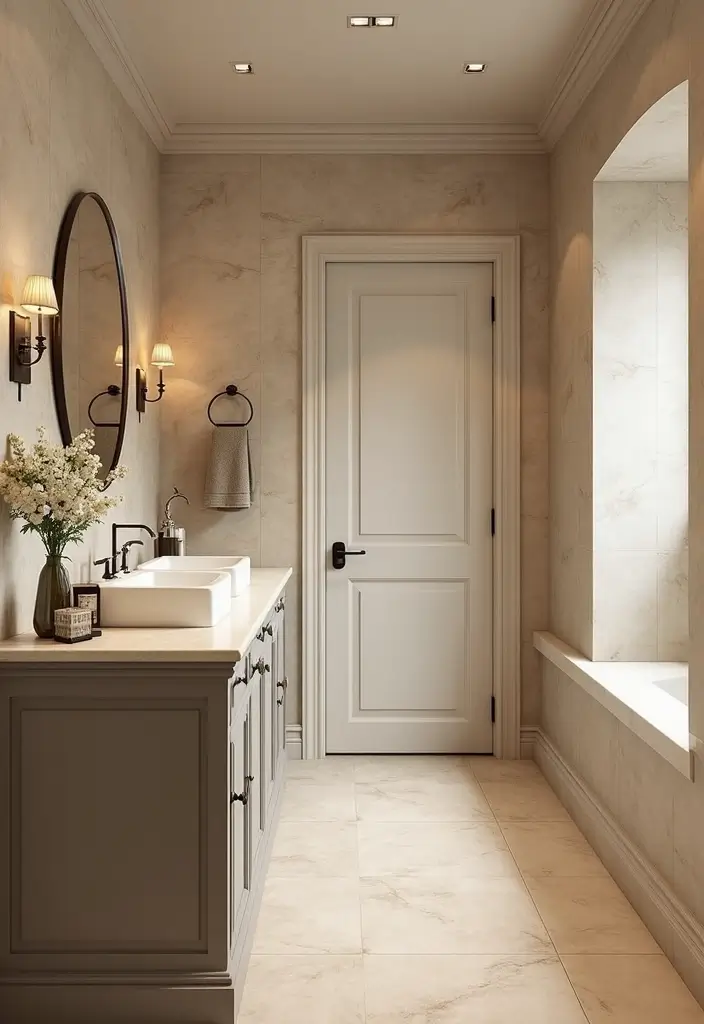 25 Beige Countertops Bathroom Ideas That Feel Warm and Elegant 20 25 Beige Countertops Bathroom Ideas That Feel Warm and Elegant - 19. Timeless Elegance with Classic Tiles