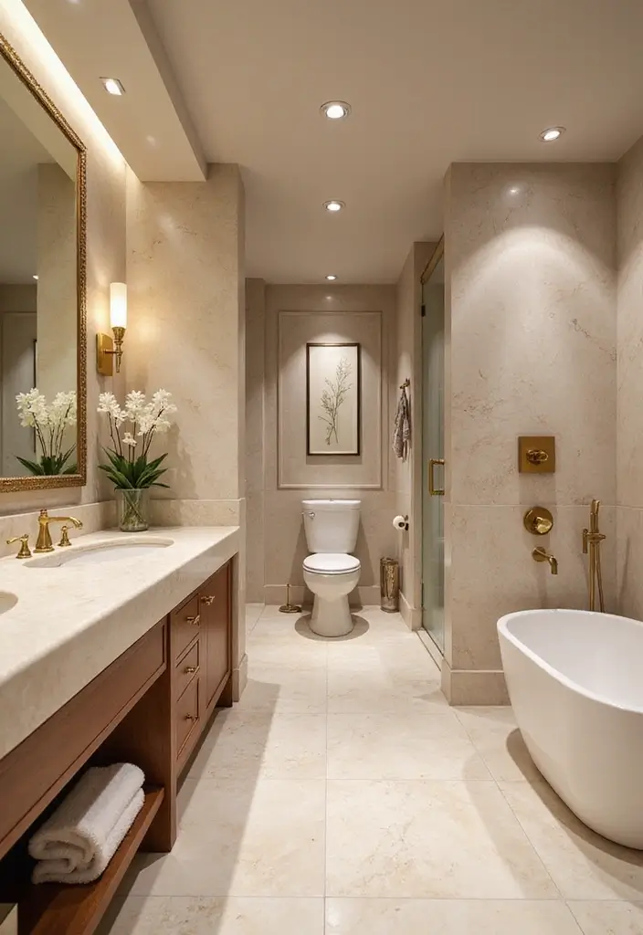 25 Beige Countertops Bathroom Ideas That Feel Warm and Elegant 3 25 Beige Countertops Bathroom Ideas That Feel Warm and Elegant - 2. Elegant Marble and Beige Combination