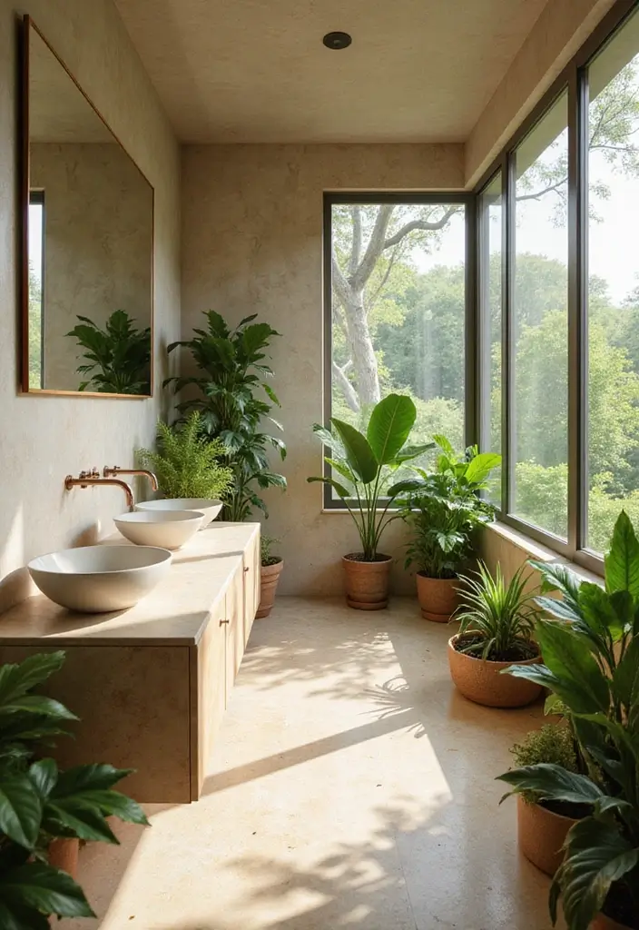 25 Beige Countertops Bathroom Ideas That Feel Warm and Elegant 21 25 Beige Countertops Bathroom Ideas That Feel Warm and Elegant - 20. Eco-Friendly Plants for Natural Vibes