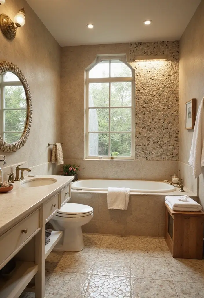 25 Beige Countertops Bathroom Ideas That Feel Warm and Elegant 22 25 Beige Countertops Bathroom Ideas That Feel Warm and Elegant - 21. Artistic Mosaics for a Unique Touch