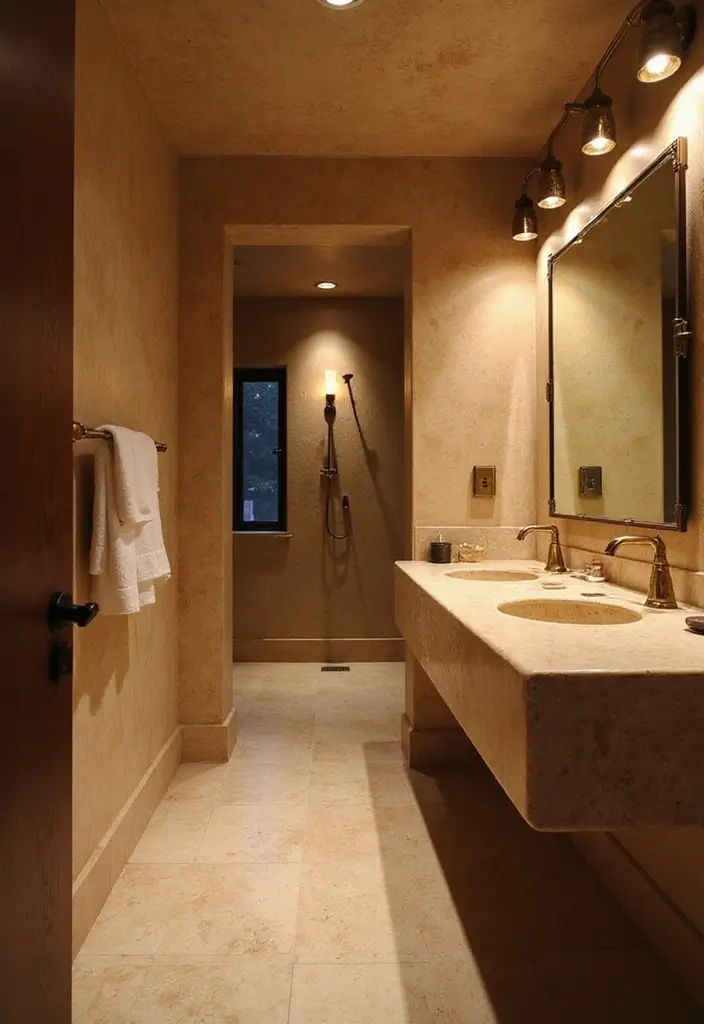 25 Beige Countertops Bathroom Ideas That Feel Warm and Elegant 24 25 Beige Countertops Bathroom Ideas That Feel Warm and Elegant - 23. Artistic Lighting for a Dramatic Effect