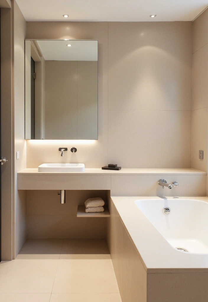 25 Beige Countertops Bathroom Ideas That Feel Warm and Elegant 4 25 Beige Countertops Bathroom Ideas That Feel Warm and Elegant - 3. Minimalist Approach with Clean Lines