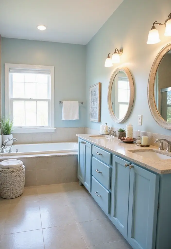 25 Beige Countertops Bathroom Ideas That Feel Warm and Elegant 6 25 Beige Countertops Bathroom Ideas That Feel Warm and Elegant - 5. Coastal Retreat with Soft Beige Hues