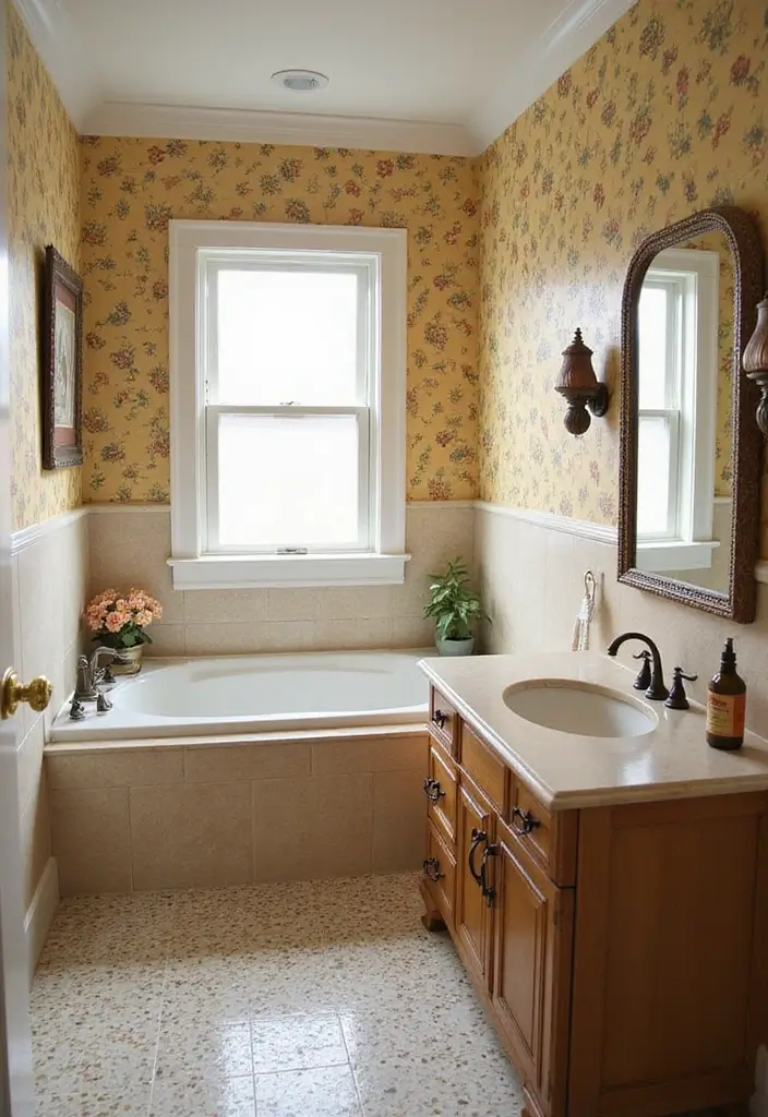 25 Beige Countertops Bathroom Ideas That Feel Warm and Elegant 10 25 Beige Countertops Bathroom Ideas That Feel Warm and Elegant - 9. Eclectic Mix with Fun Patterns
