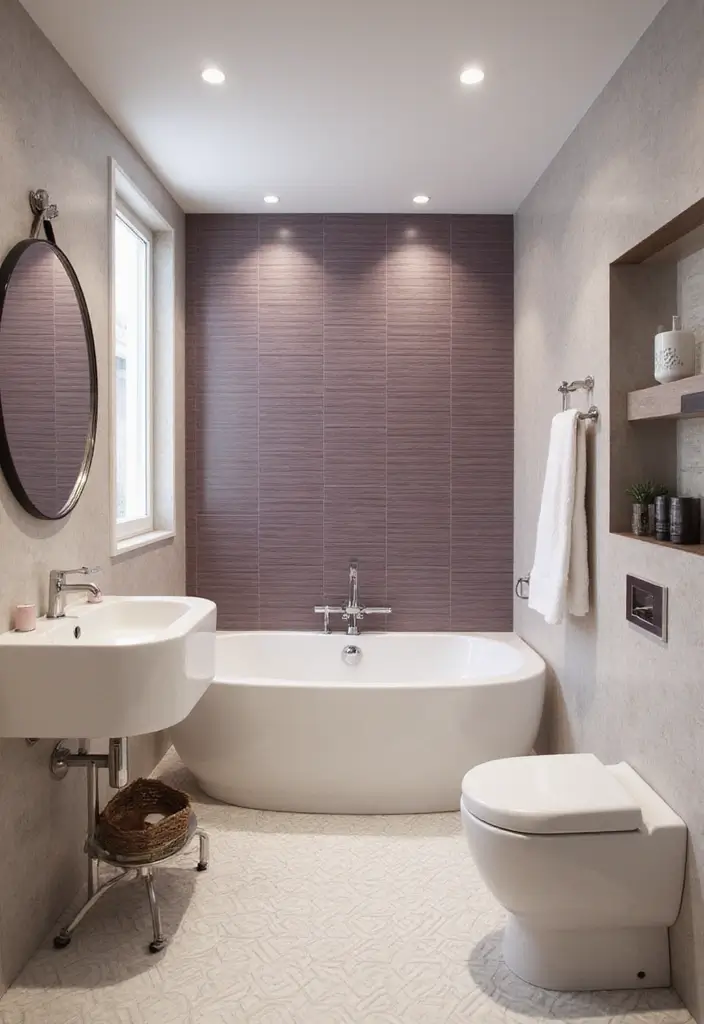 26 Mauve Bathroom Ideas That Add a Soft Romantic Touch 2 26 Mauve Bathroom Ideas That Add a Soft Romantic Touch - 1. Mauve Tiled Accent Wall