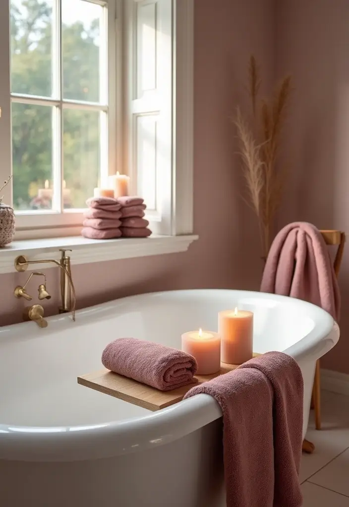 26 Mauve Bathroom Ideas That Add a Soft Romantic Touch 14 26 Mauve Bathroom Ideas That Add a Soft Romantic Touch - 13. Mauve Bathtub Accessories