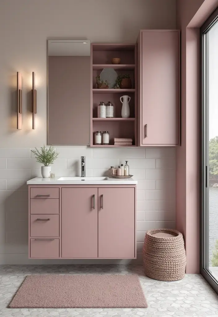 26 Mauve Bathroom Ideas That Add a Soft Romantic Touch 15 26 Mauve Bathroom Ideas That Add a Soft Romantic Touch - 14. Mauve Storage Solutions