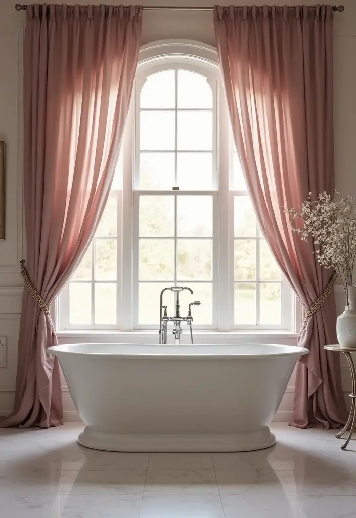 26 Mauve Bathroom Ideas That Add a Soft Romantic Touch 18 26 Mauve Bathroom Ideas That Add a Soft Romantic Touch - 17. Mauve Window Treatments