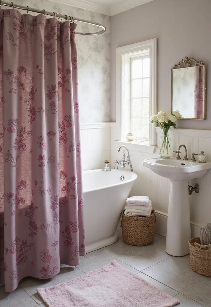26 Mauve Bathroom Ideas That Add a Soft Romantic Touch 3 26 Mauve Bathroom Ideas That Add a Soft Romantic Touch - 2. Mauve Shower Curtains