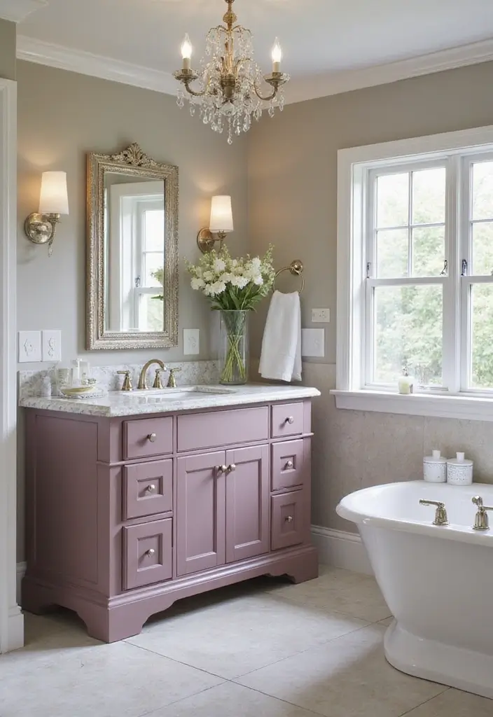 26 Mauve Bathroom Ideas That Add a Soft Romantic Touch 23 26 Mauve Bathroom Ideas That Add a Soft Romantic Touch - 22. Mauve Accent Furniture