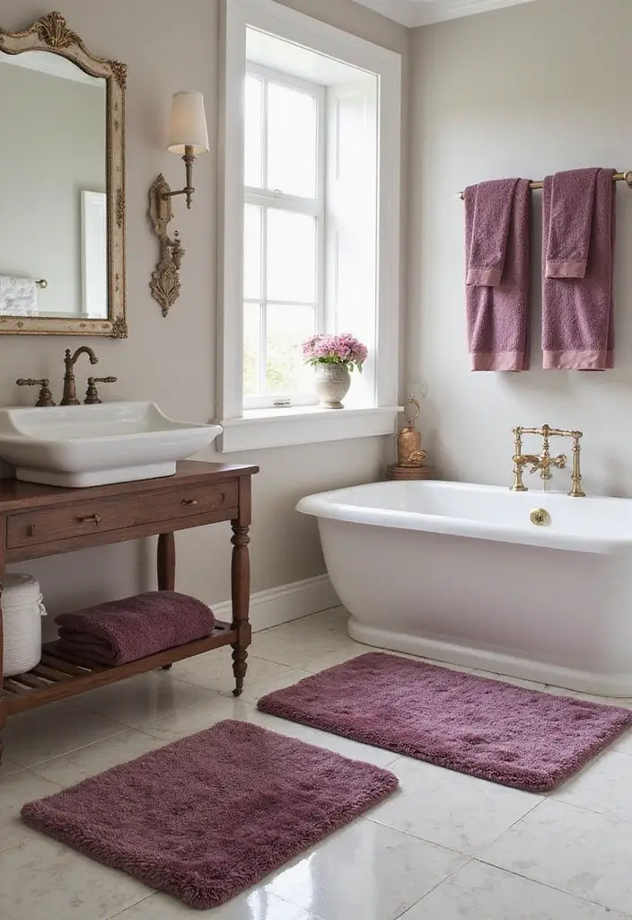 26 Mauve Bathroom Ideas That Add a Soft Romantic Touch 5 26 Mauve Bathroom Ideas That Add a Soft Romantic Touch - 4. Elegant Mauve Bath Mats