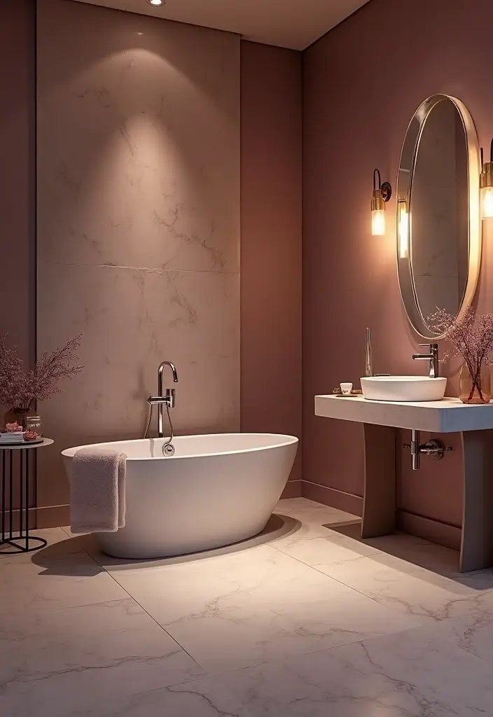 26 Mauve Bathroom Ideas That Add a Soft Romantic Touch 6 26 Mauve Bathroom Ideas That Add a Soft Romantic Touch - 5. Sophisticated Mauve Lighting Fixtures
