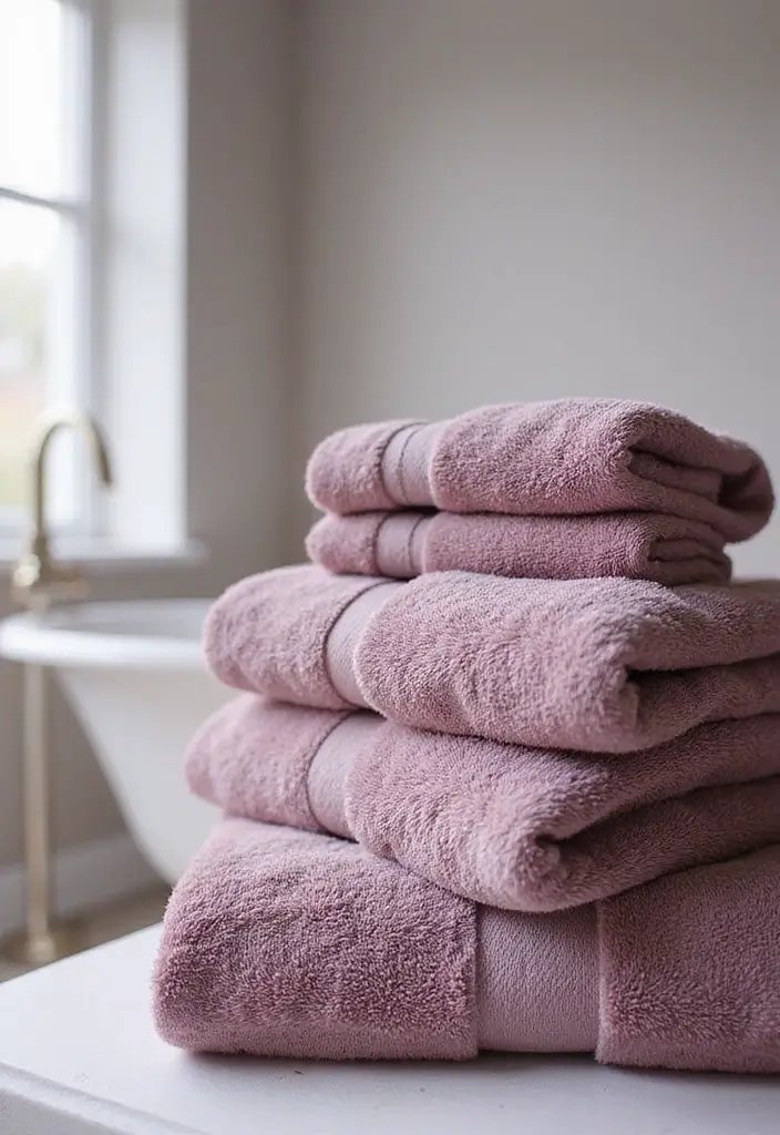 26 Mauve Bathroom Ideas That Add a Soft Romantic Touch 8 26 Mauve Bathroom Ideas That Add a Soft Romantic Touch - 7. Mauve Bath Towels