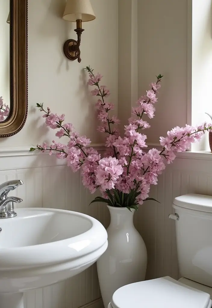 26 Mauve Bathroom Ideas That Add a Soft Romantic Touch 10 26 Mauve Bathroom Ideas That Add a Soft Romantic Touch - 9. Mauve Floral Arrangements