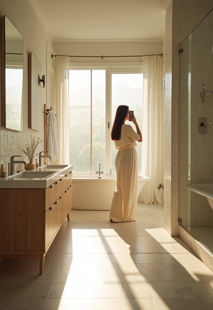 27 Bathroom Mirror Pictures Selfie Ideas for Perfect Lighting 2 27 Bathroom Mirror Pictures Selfie Ideas for Perfect Lighting - 1. Sunlit Serenity