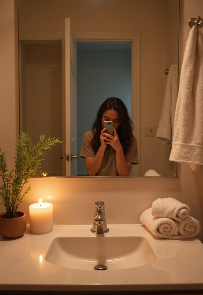 27 Bathroom Mirror Pictures Selfie Ideas for Perfect Lighting 12 27 Bathroom Mirror Pictures Selfie Ideas for Perfect Lighting - 11. Spa-inspired Selfies