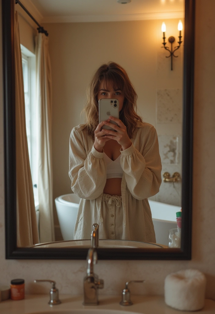 27 Bathroom Mirror Pictures Selfie Ideas for Perfect Lighting 13 27 Bathroom Mirror Pictures Selfie Ideas for Perfect Lighting - 12. Artistic Angles