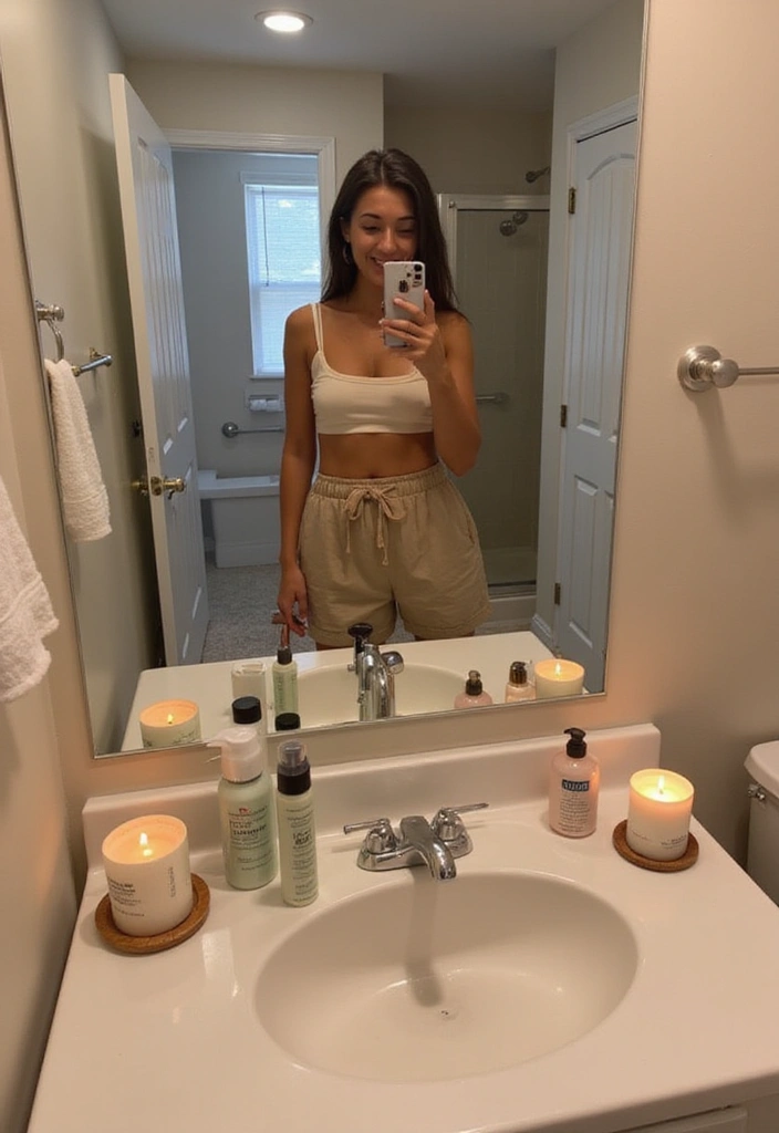 27 Bathroom Mirror Pictures Selfie Ideas for Perfect Lighting 20 27 Bathroom Mirror Pictures Selfie Ideas for Perfect Lighting - 19. Self-care Rituals
