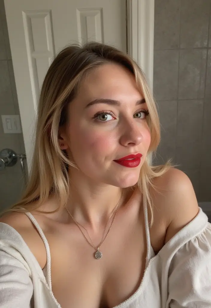 27 Bathroom Mirror Pictures Selfie Ideas for Perfect Lighting 23 27 Bathroom Mirror Pictures Selfie Ideas for Perfect Lighting - 22. Bold Lip Looks