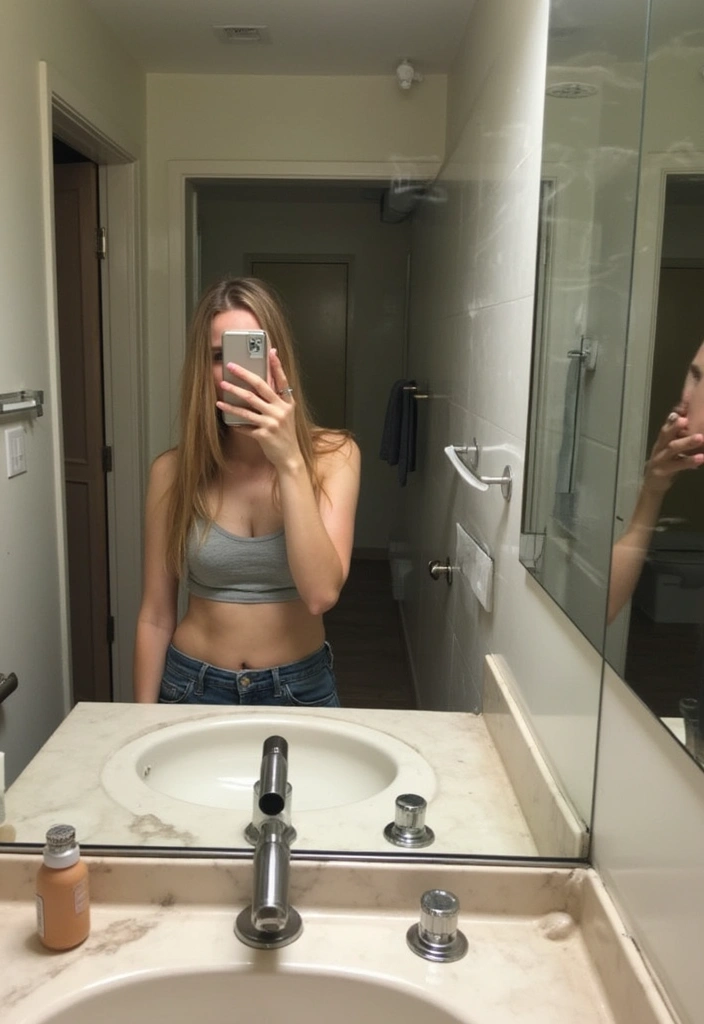 27 Bathroom Mirror Pictures Selfie Ideas for Perfect Lighting 5 27 Bathroom Mirror Pictures Selfie Ideas for Perfect Lighting - 4. Play with Reflection