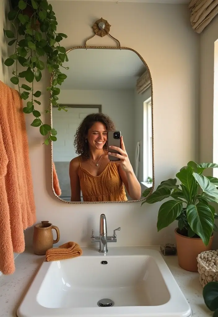 27 Bathroom Mirror Pictures Selfie Ideas for Perfect Lighting 6 27 Bathroom Mirror Pictures Selfie Ideas for Perfect Lighting - 5. Color Pop Fun