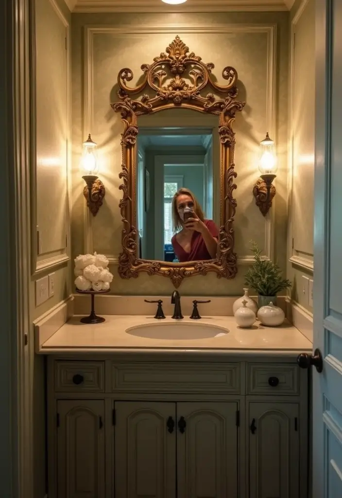 27 Bathroom Mirror Pictures Selfie Ideas for Perfect Lighting 7 27 Bathroom Mirror Pictures Selfie Ideas for Perfect Lighting - 6. Vintage Vibes