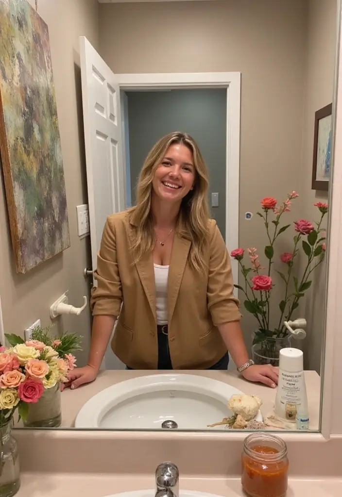 27 Bathroom Mirror Pictures Selfie Ideas for Perfect Lighting 9 27 Bathroom Mirror Pictures Selfie Ideas for Perfect Lighting - 8. Floral Accents
