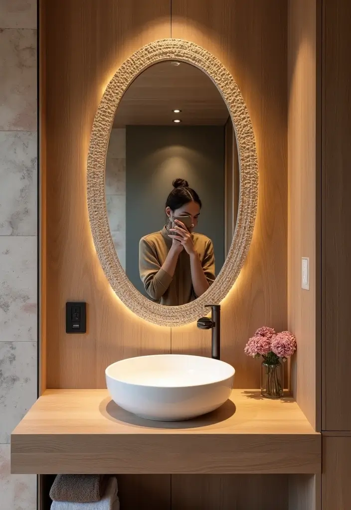 27 Bathroom Mirror Pictures Selfie Ideas for Perfect Lighting 10 27 Bathroom Mirror Pictures Selfie Ideas for Perfect Lighting - 9. Textured Touches
