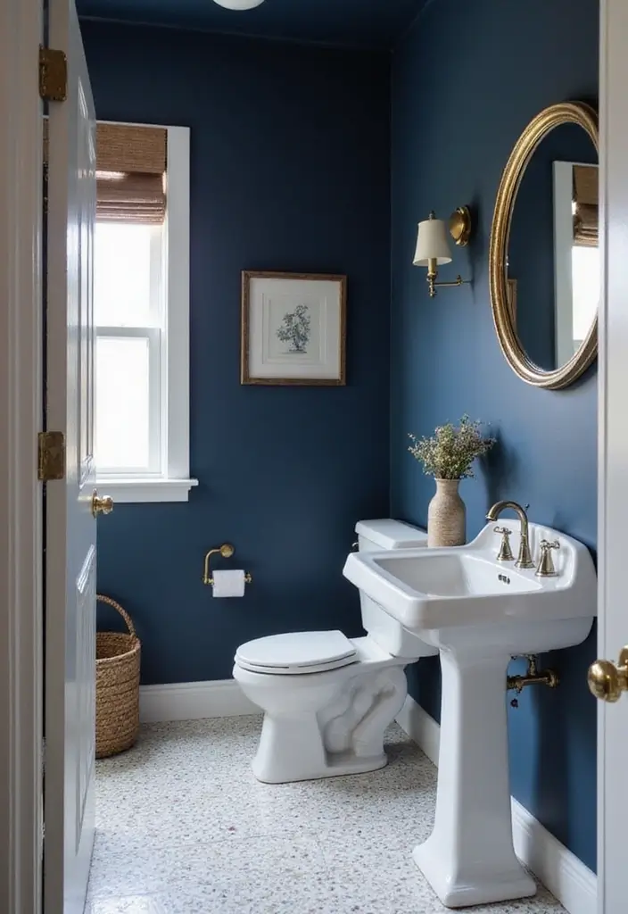 27 Half Bathroom Paint Ideas That Make a Big Impact 2 27 Half Bathroom Paint Ideas That Make a Big Impact - 1. Bold Navy Blue