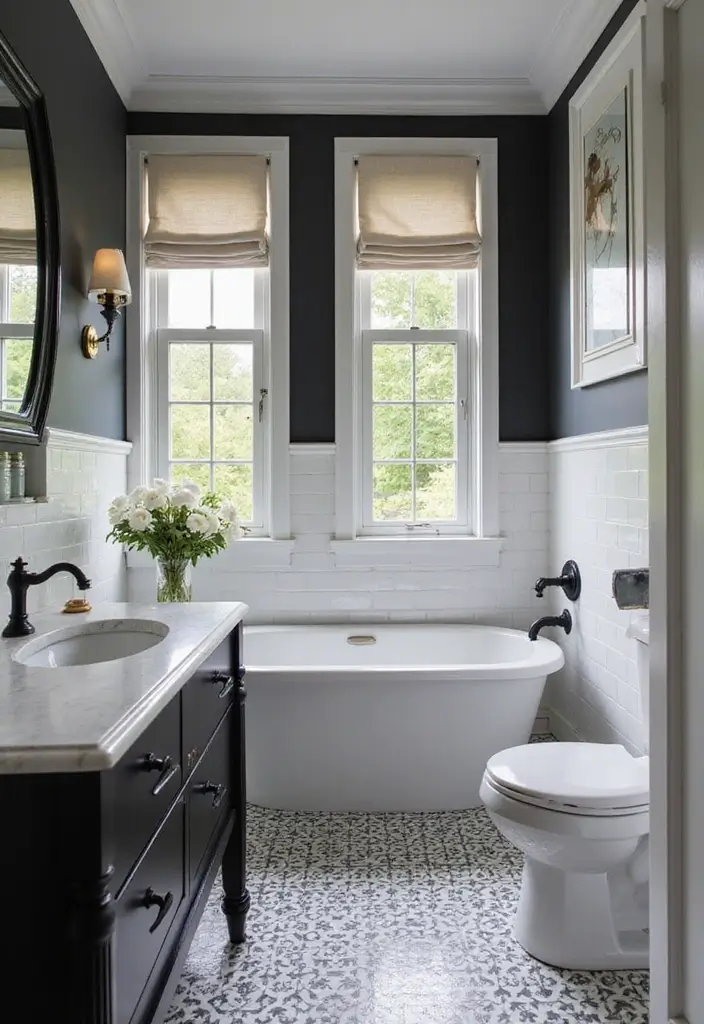 27 Half Bathroom Paint Ideas That Make a Big Impact 17 27 Half Bathroom Paint Ideas That Make a Big Impact - 16. Elegant Black and White