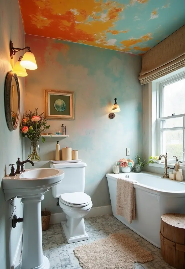27 Half Bathroom Paint Ideas That Make a Big Impact 21 27 Half Bathroom Paint Ideas That Make a Big Impact - 20. Unique Ceiling Colors