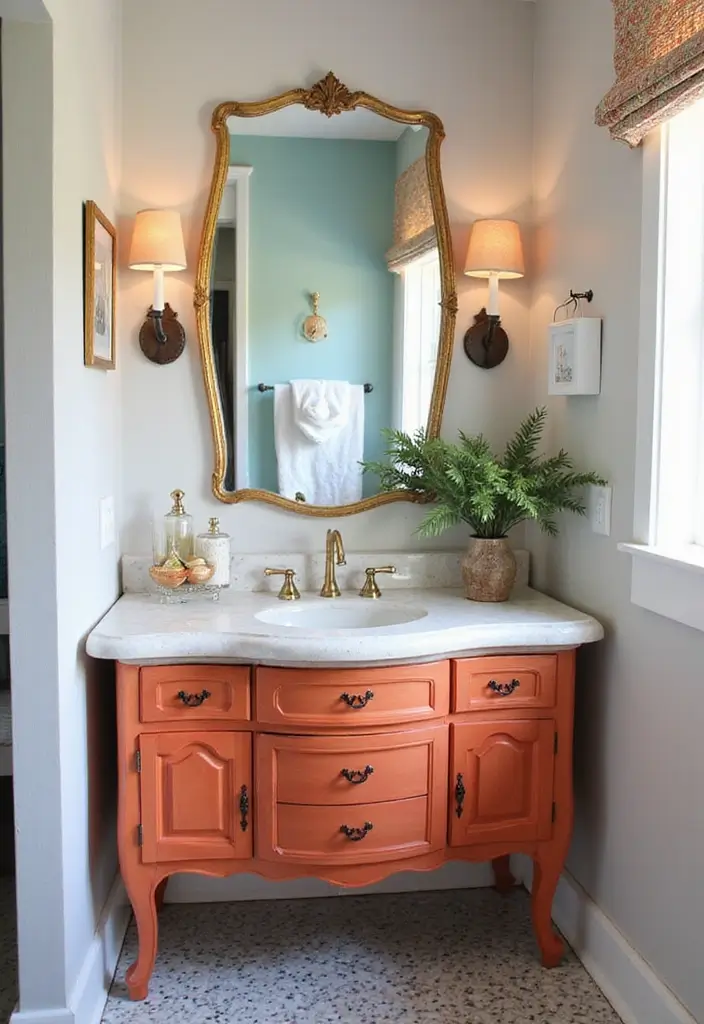 27 Half Bathroom Paint Ideas That Make a Big Impact 22 27 Half Bathroom Paint Ideas That Make a Big Impact - 21. Upcycled Furniture