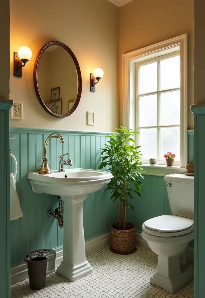 27 Half Bathroom Paint Ideas That Make a Big Impact 25 27 Half Bathroom Paint Ideas That Make a Big Impact - 24. Vintage Revival