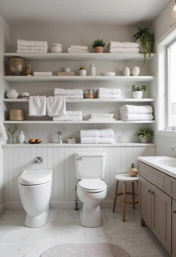 27 Light Bathroom Ideas That Feel Airy and Bright 11 27 Light Bathroom Ideas That Feel Airy and Bright - 10. Open Shelving