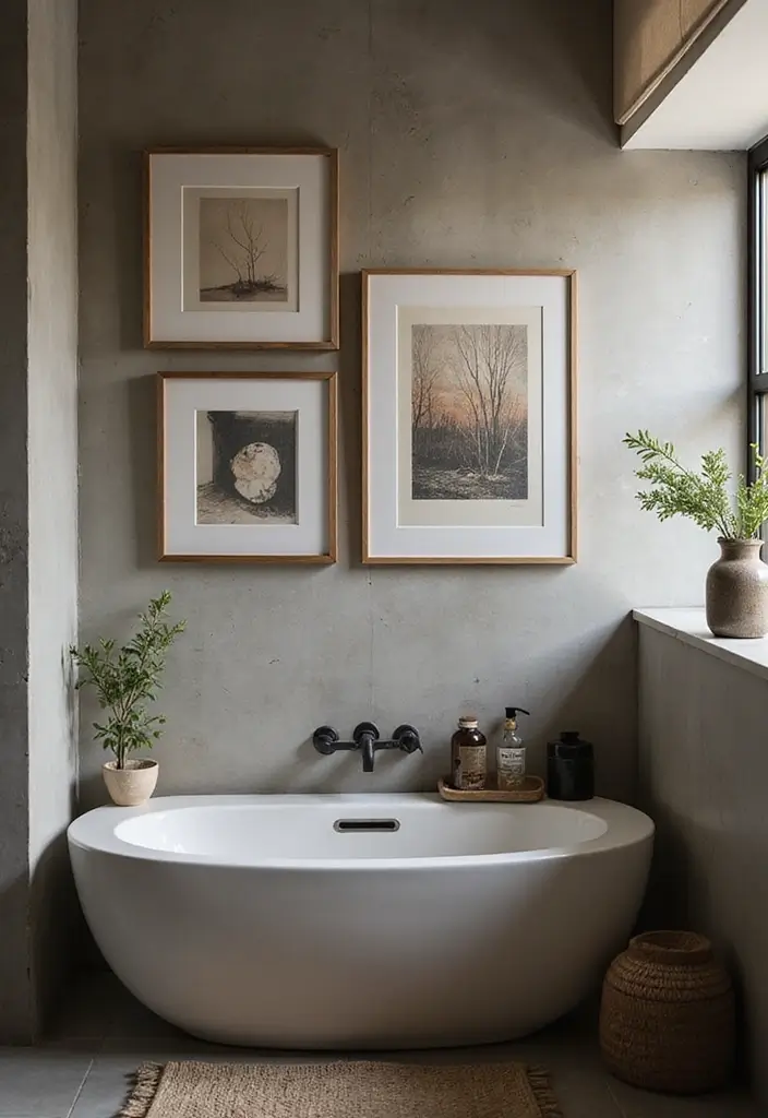 27 Moody Bathroom Decor Ideas With Spa Energy 11 27 Moody Bathroom Decor Ideas With Spa Energy - 10. Simple Artwork