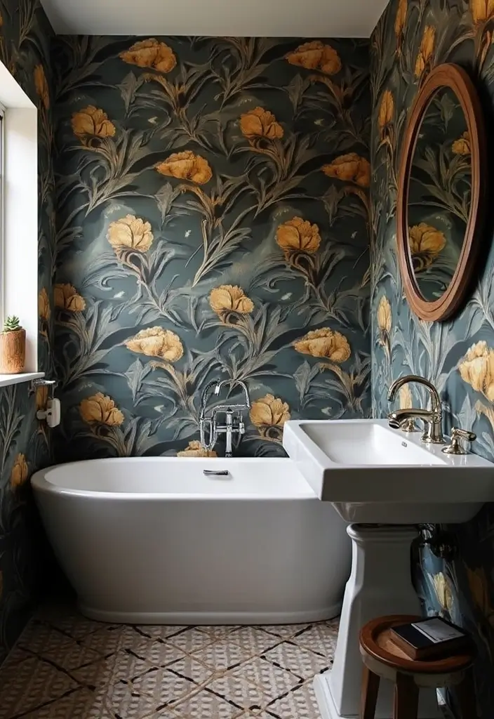 27 Moody Bathroom Decor Ideas With Spa Energy 20 27 Moody Bathroom Decor Ideas With Spa Energy - 19. Bold Wallpaper