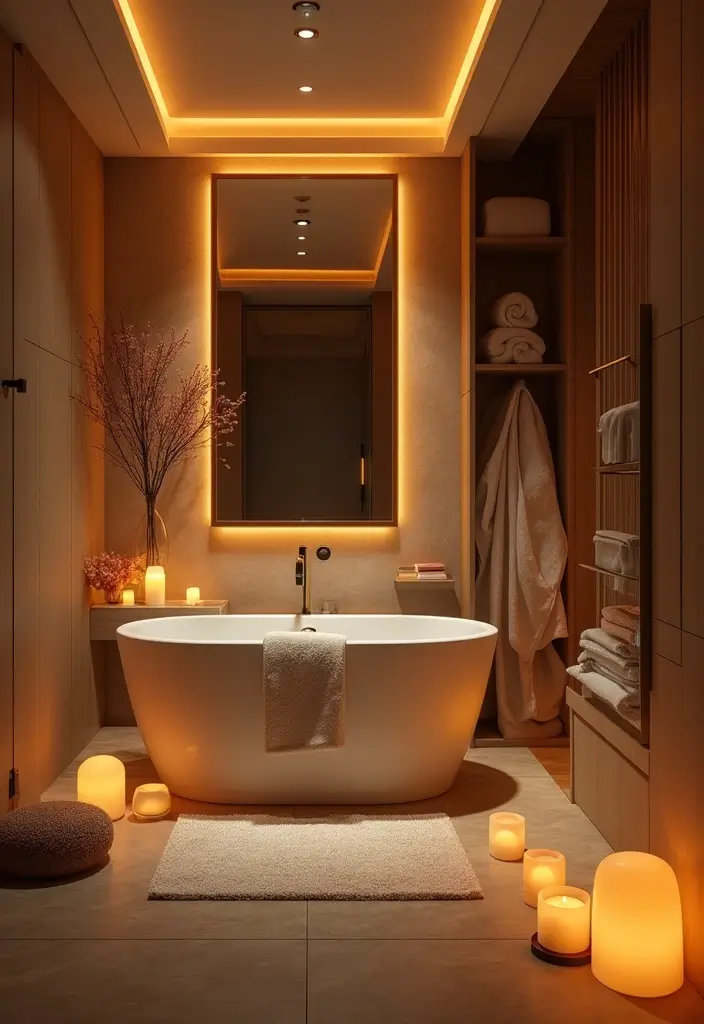 27 Moody Bathroom Decor Ideas With Spa Energy 27 27 Moody Bathroom Decor Ideas With Spa Energy - 26. Cozy Lighting Zones