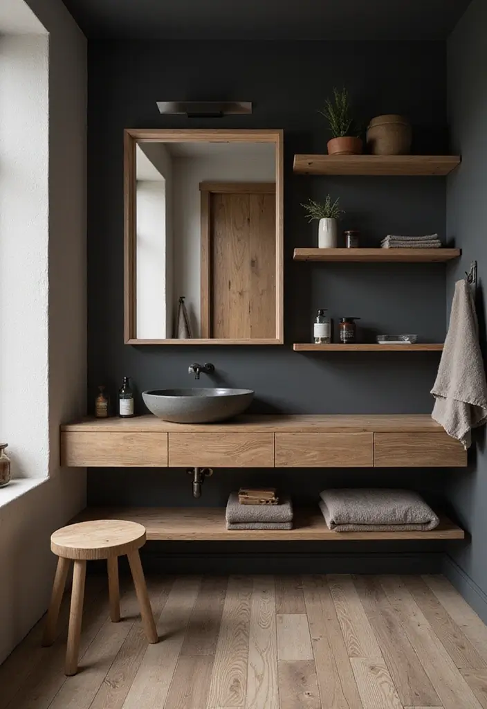 27 Moody Bathroom Decor Ideas With Spa Energy 4 27 Moody Bathroom Decor Ideas With Spa Energy - 3. Natural Wood Accents