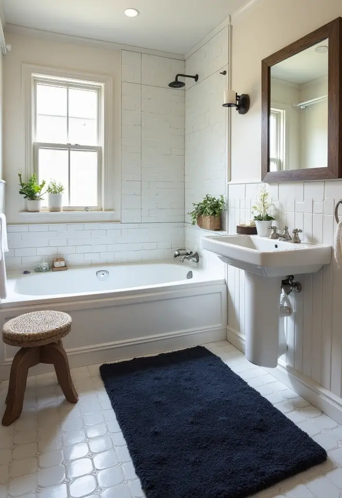 27 Navy and Black Bathroom Ideas That Feel Bold and Modern 11 27 Navy and Black Bathroom Ideas That Feel Bold and Modern - 10. Navy and Black Rugs