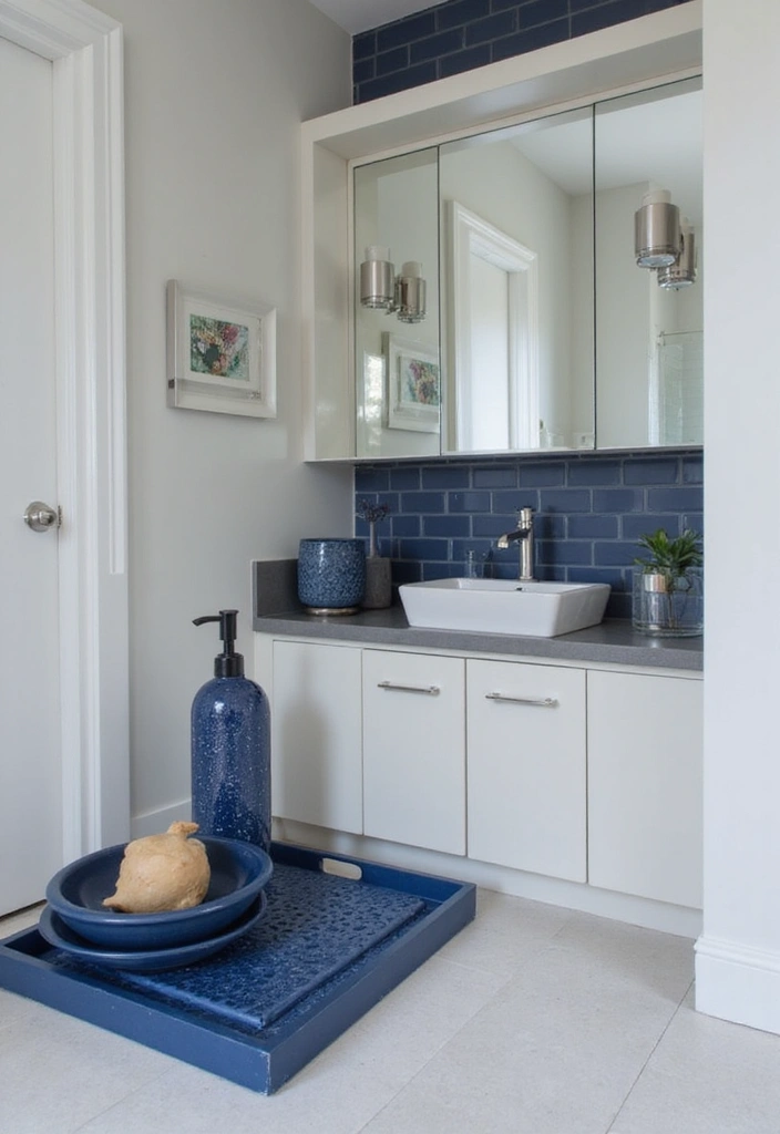 27 Navy and Black Bathroom Ideas That Feel Bold and Modern 12 27 Navy and Black Bathroom Ideas That Feel Bold and Modern - 11. Navy Accents in Accessories