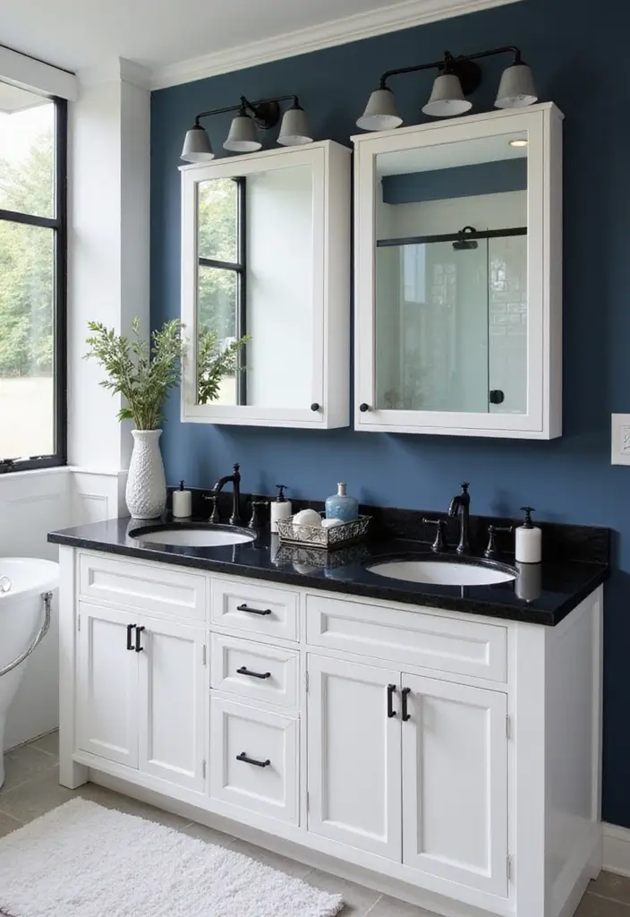 27 Navy and Black Bathroom Ideas That Feel Bold and Modern 16 27 Navy and Black Bathroom Ideas That Feel Bold and Modern - 15. Navy and Black Countertops