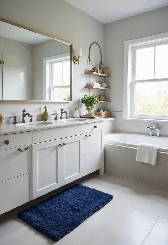 27 Navy and Black Bathroom Ideas That Feel Bold and Modern 19 27 Navy and Black Bathroom Ideas That Feel Bold and Modern - 18. Trendy Navy Bath Mat