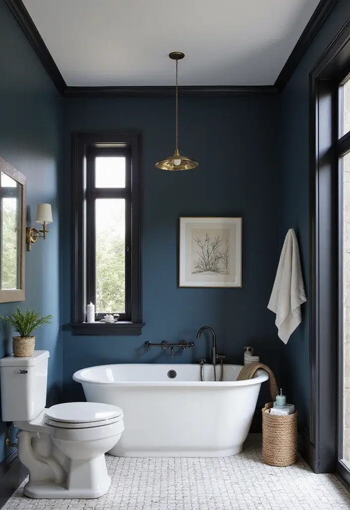 27 Navy and Black Bathroom Ideas That Feel Bold and Modern 21 27 Navy and Black Bathroom Ideas That Feel Bold and Modern - 20. Navy Accent Wall with Black Trim