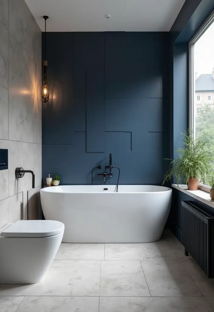 27 Navy and Black Bathroom Ideas That Feel Bold and Modern 26 27 Navy and Black Bathroom Ideas That Feel Bold and Modern - 25. Navy Color Block Design