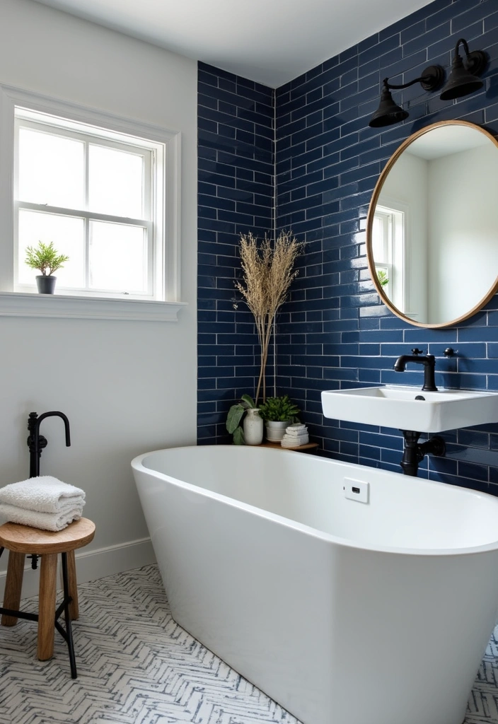 27 Navy and Black Bathroom Ideas That Feel Bold and Modern 4 27 Navy and Black Bathroom Ideas That Feel Bold and Modern - 3. Navy Subway Tiles