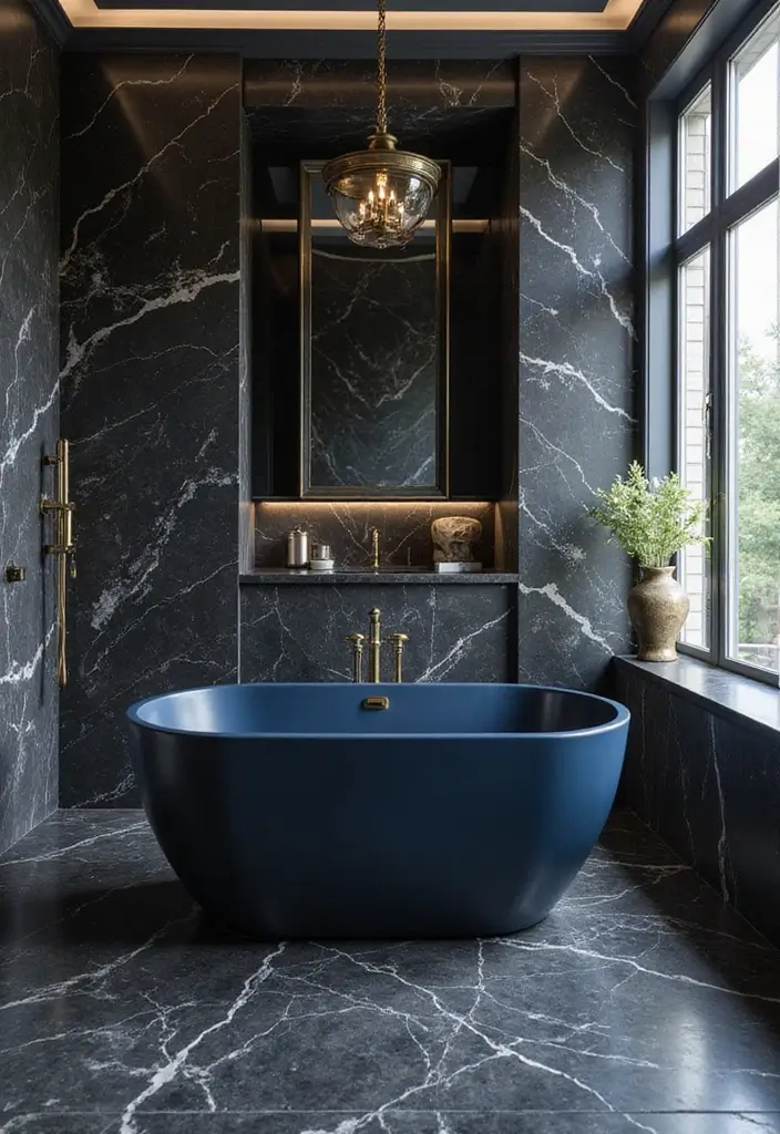 27 Navy and Black Bathroom Ideas That Feel Bold and Modern 5 27 Navy and Black Bathroom Ideas That Feel Bold and Modern - 4. Bold Navy Bathtub
