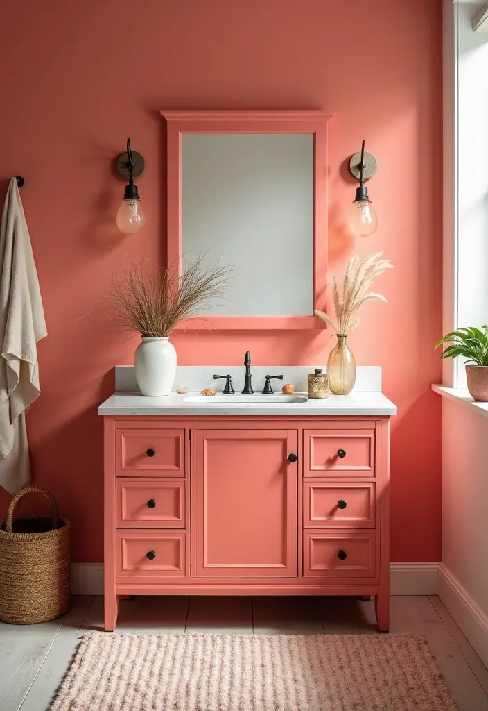 27 Painted Bathroom Vanity Colors That Instantly Refresh Your Space 12 27 Painted Bathroom Vanity Colors That Instantly Refresh Your Space - 11. Bright Coral